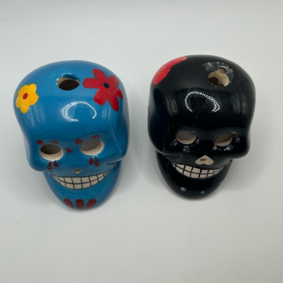 💀Dia de los Muertos Day of the Dead Set 2 Decorative Ceramic Skulls Calaveras - Picture 2 of 9
